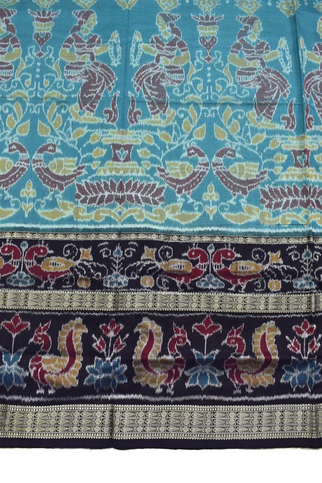 Rama Green Colour Nartaki Design Sambalpuri Handloom Cotton Saree - Image 4