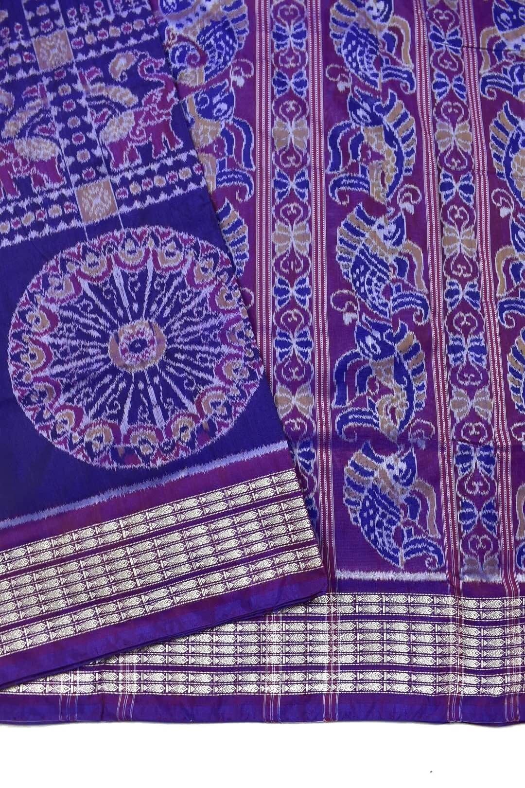 Navy Blue Colour Sambalpuri Handloom Cotton/Silk Mix Saree - Image 3