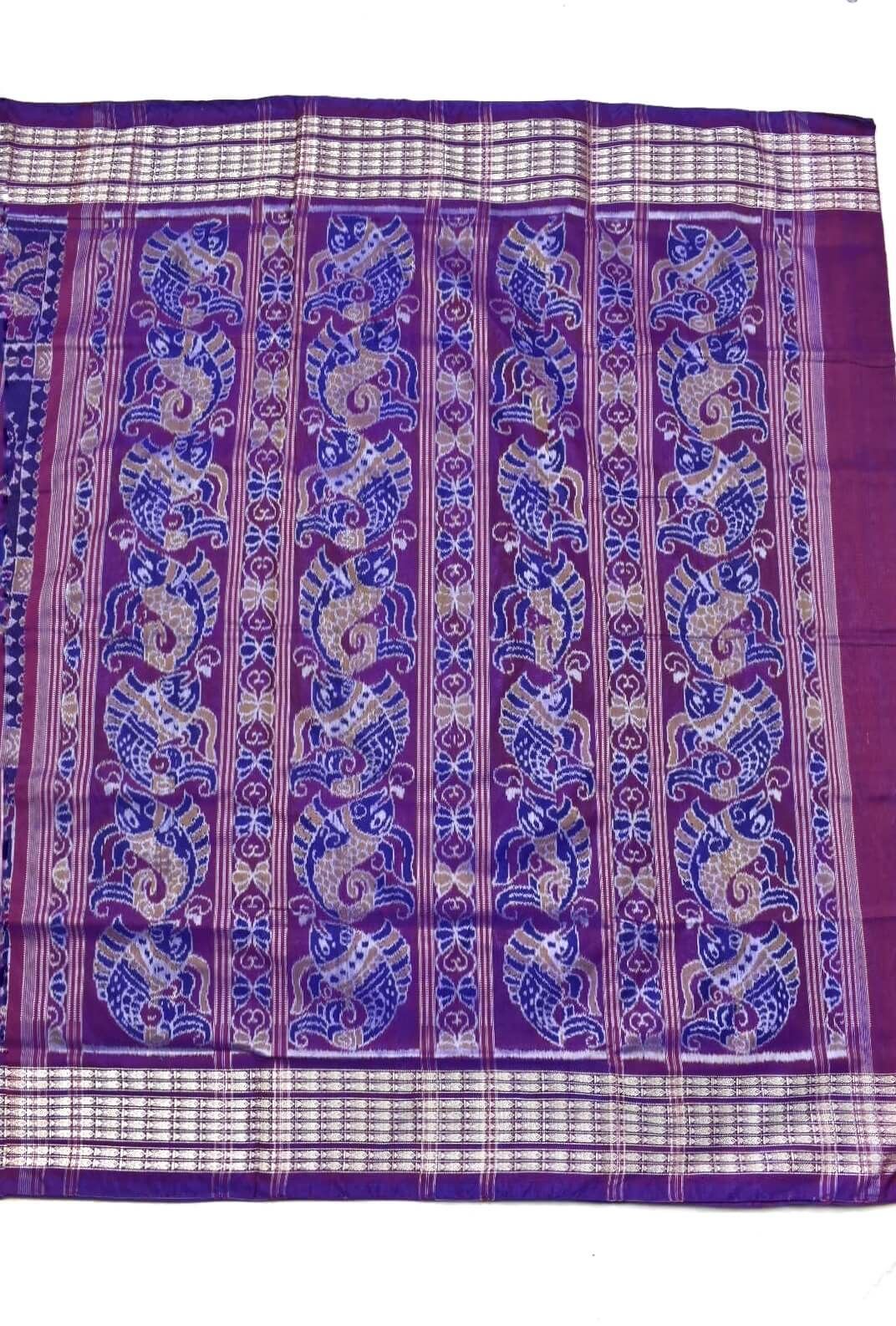 Navy Blue Colour Sambalpuri Handloom Cotton/Silk Mix Saree - Image 2