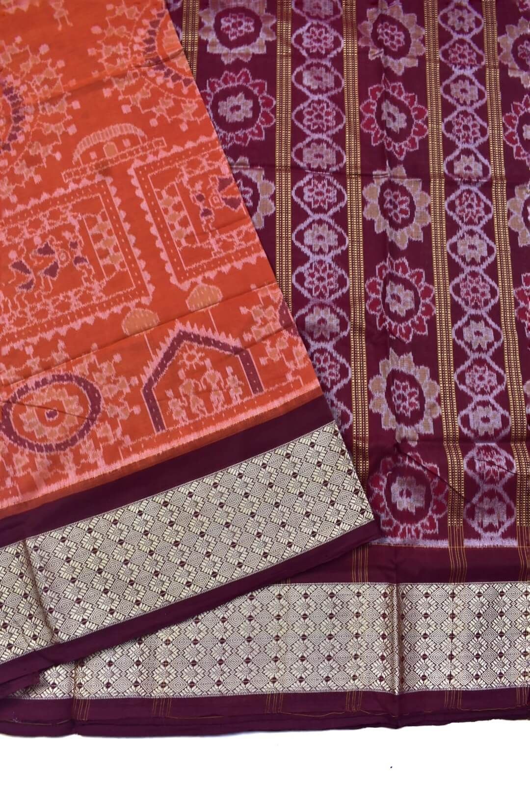 Orange Colour Sambalpuri Handloom Cotton Saree - Image 3