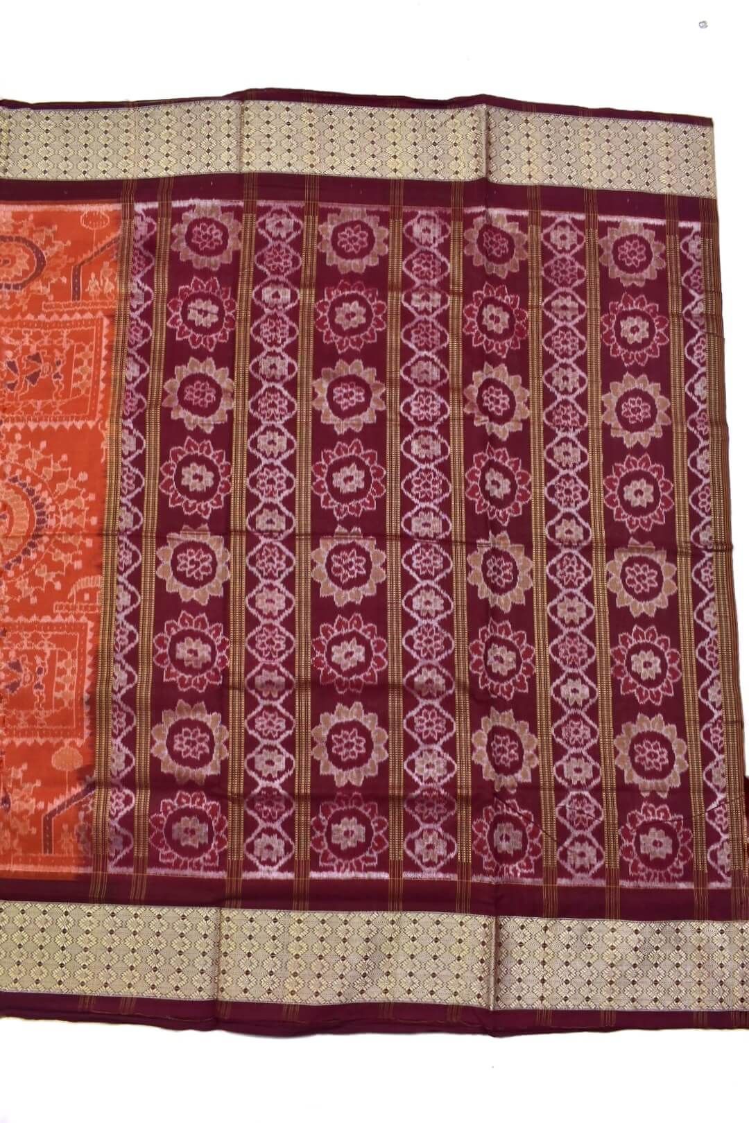 Orange Colour Sambalpuri Handloom Cotton Saree - Image 2