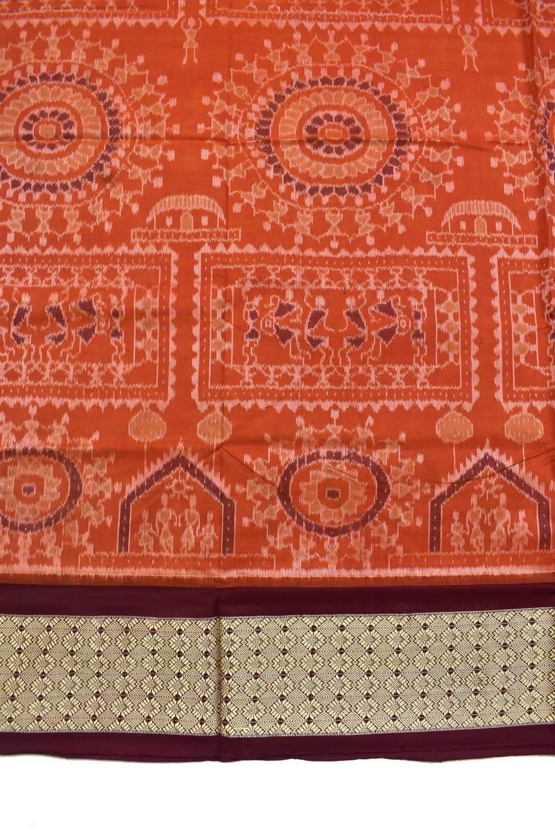 Orange Colour Sambalpuri Handloom Cotton Saree - Image 4