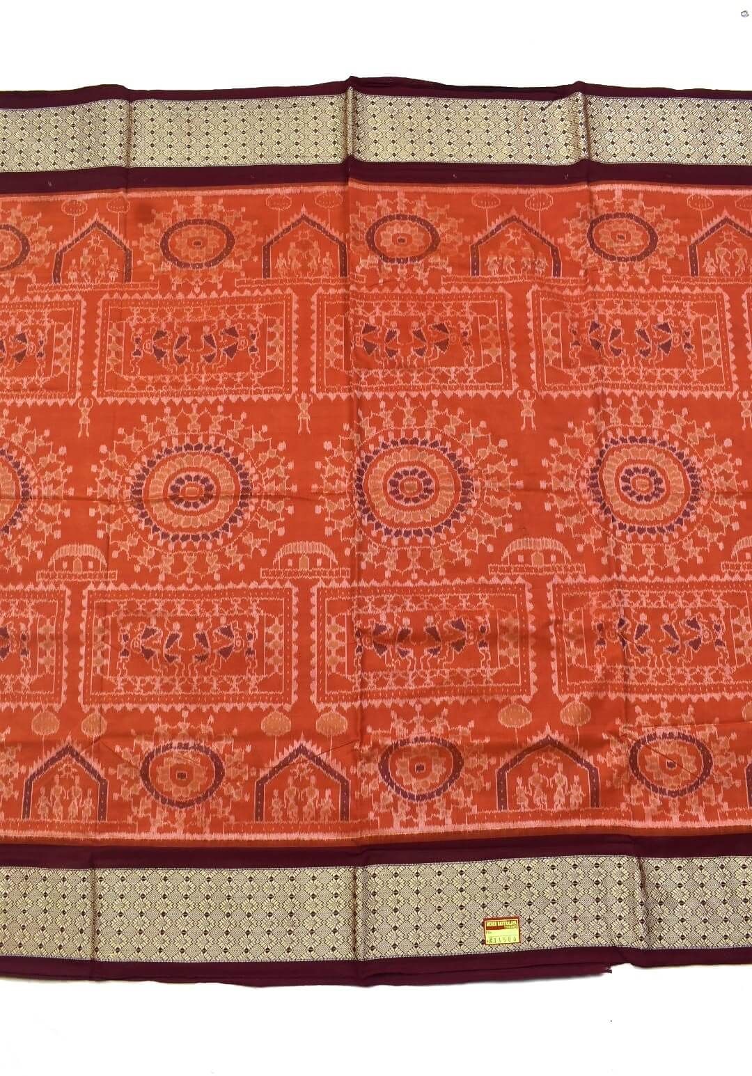 Orange Colour Sambalpuri Handloom Cotton Saree