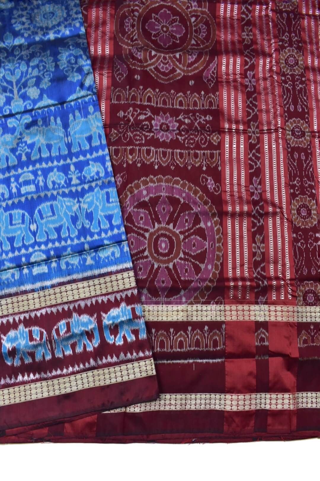 Sky Blue Colour Patli Design Sambalpuri Handloom Bandha Silk Saree - Image 3