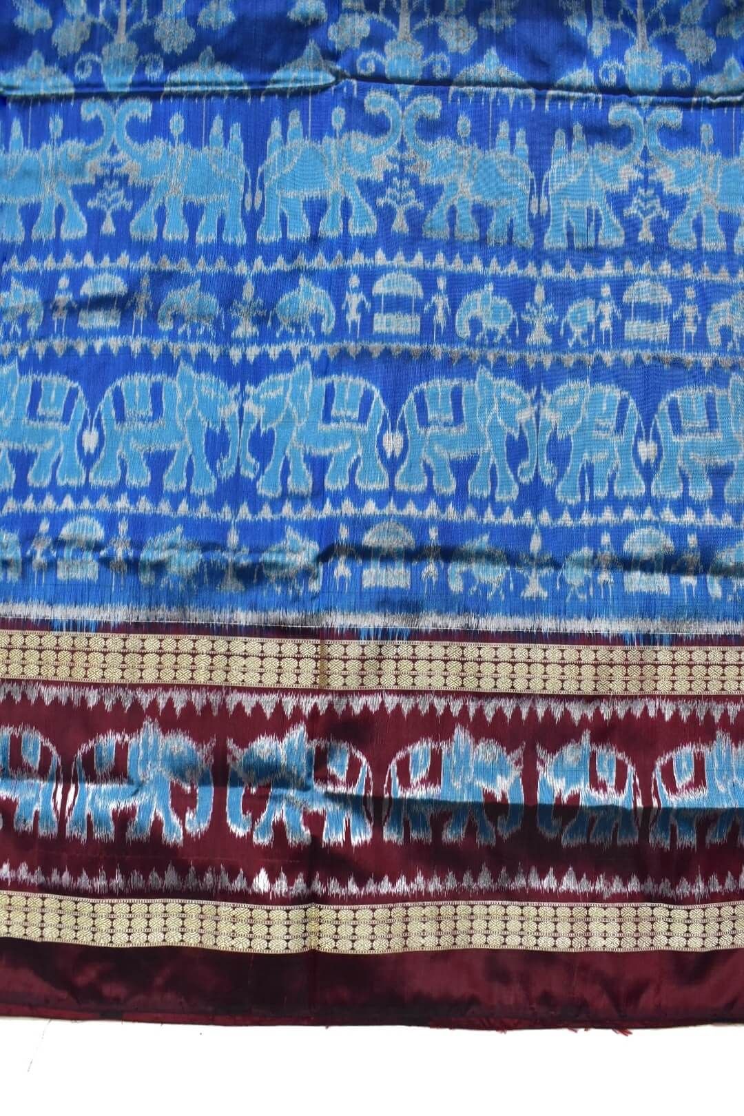 Sky Blue Colour Patli Design Sambalpuri Handloom Bandha Silk Saree - Image 4
