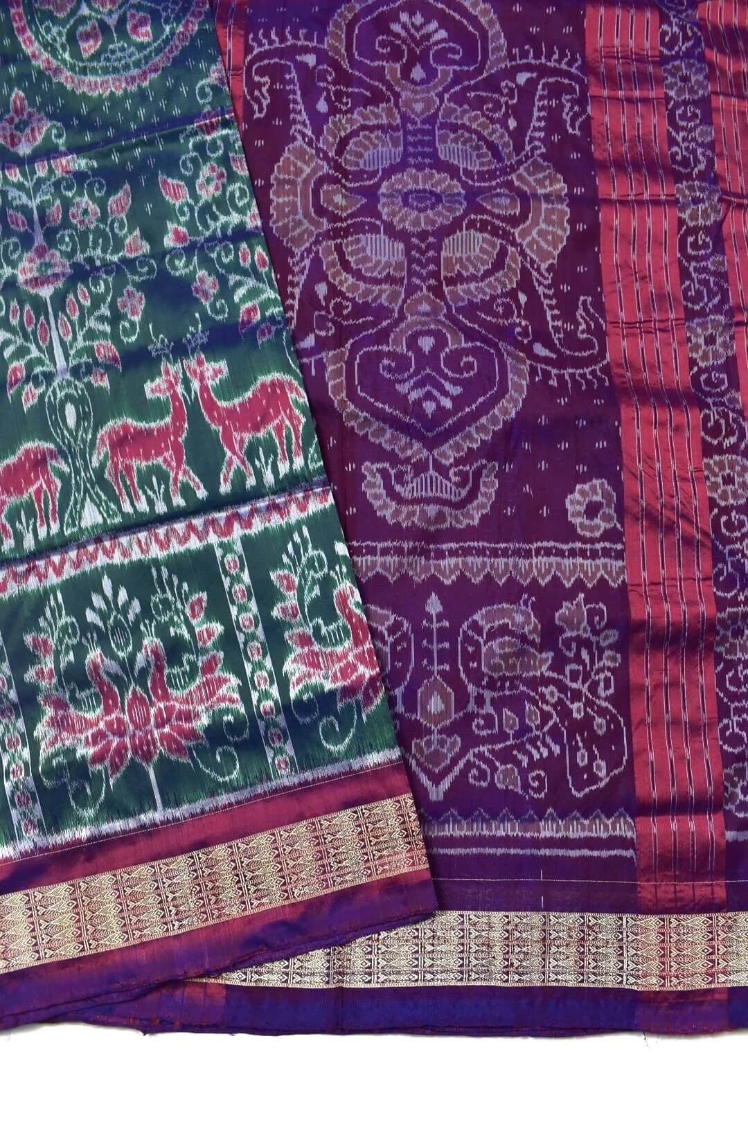 Hunter Green Colour Sambalpuri Handloom Bandha Silk Saree - Image 3