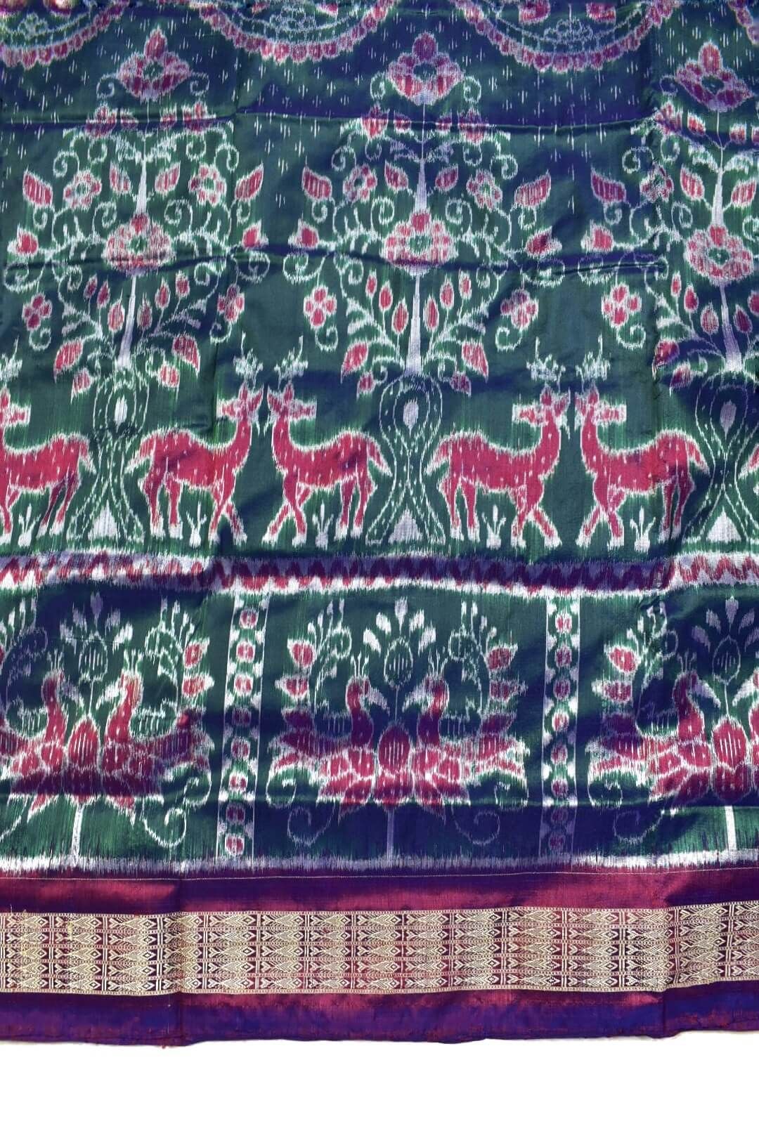 Hunter Green Colour Sambalpuri Handloom Bandha Silk Saree - Image 4