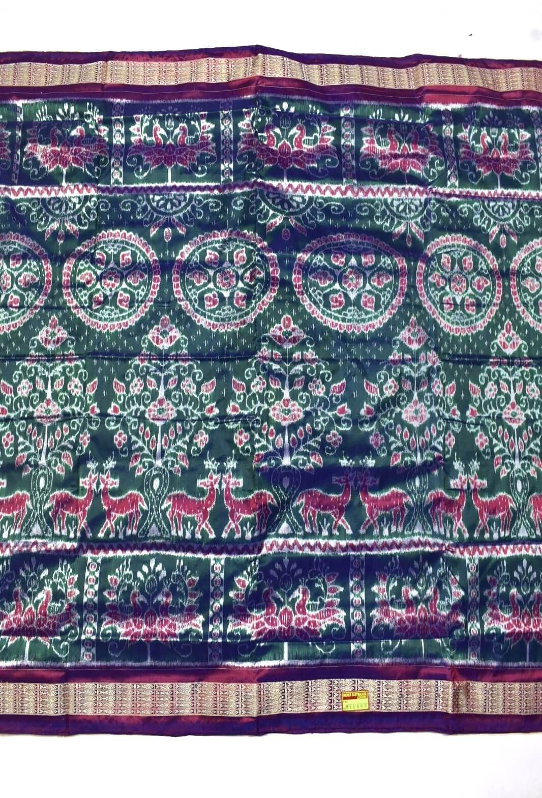 Hunter Green Colour Sambalpuri Handloom Bandha Silk Saree