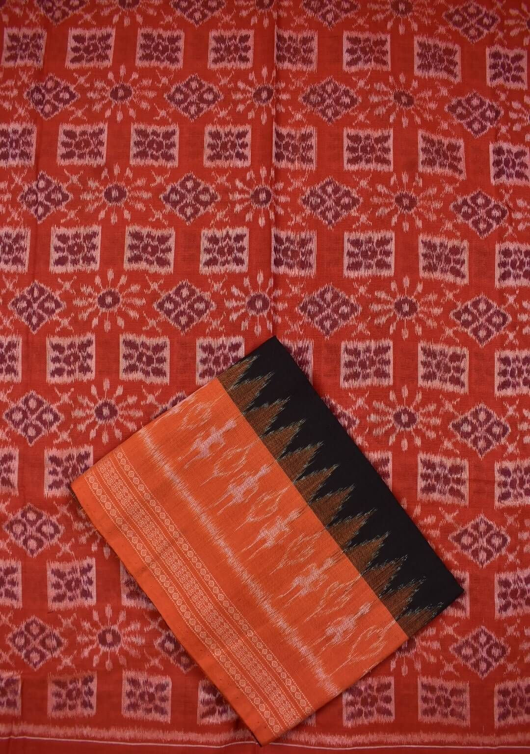 Oranage Colour Sambalpuri Handloom Cotton Dress Material - Image 3