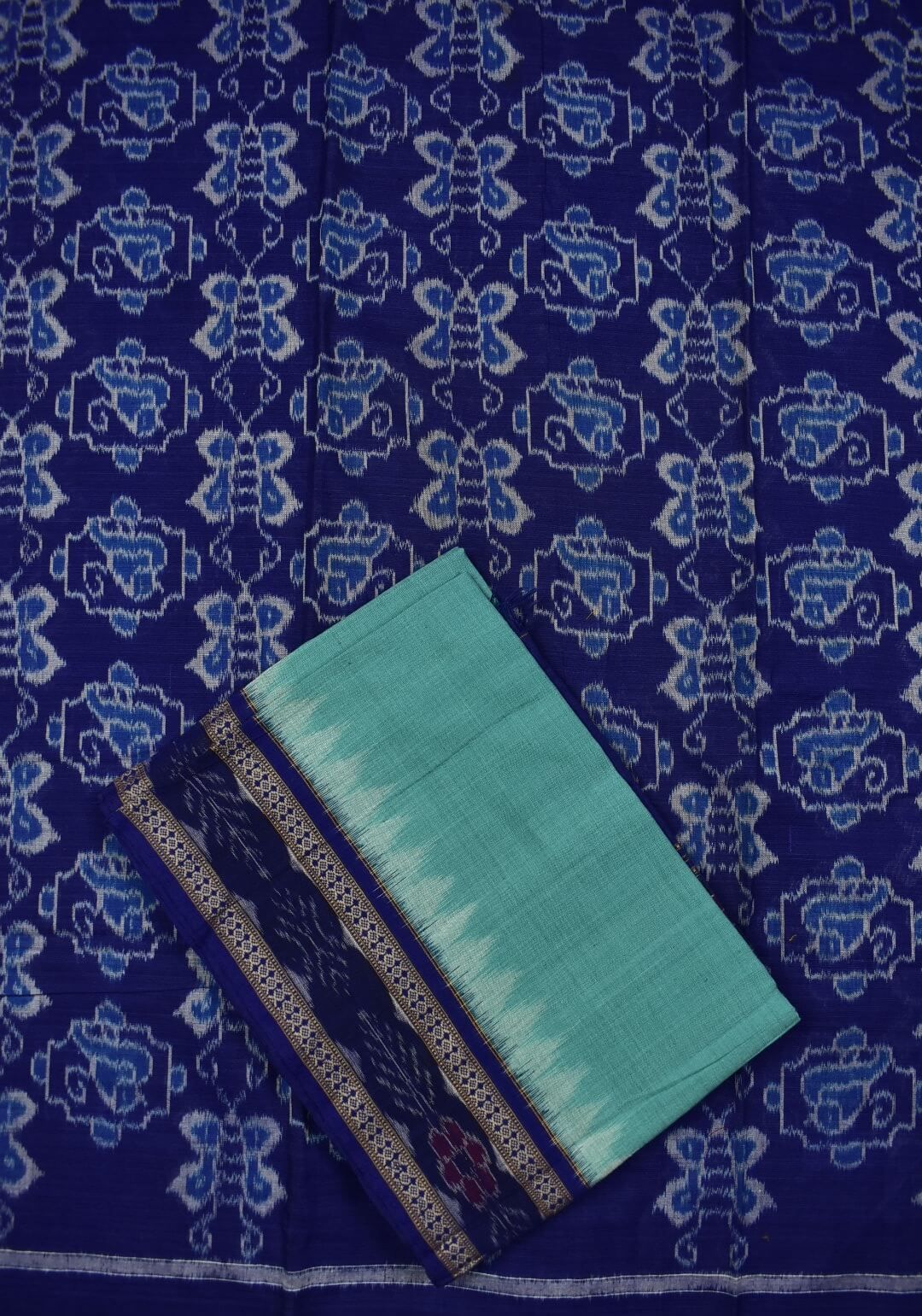 Blue Colour Butterfly Design Sambalpuri Handloom Cotton Dress Material - Image 3