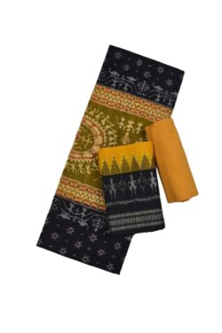 Yellow-Black Combination Sambalpuri Handloom Cotton Dress Material