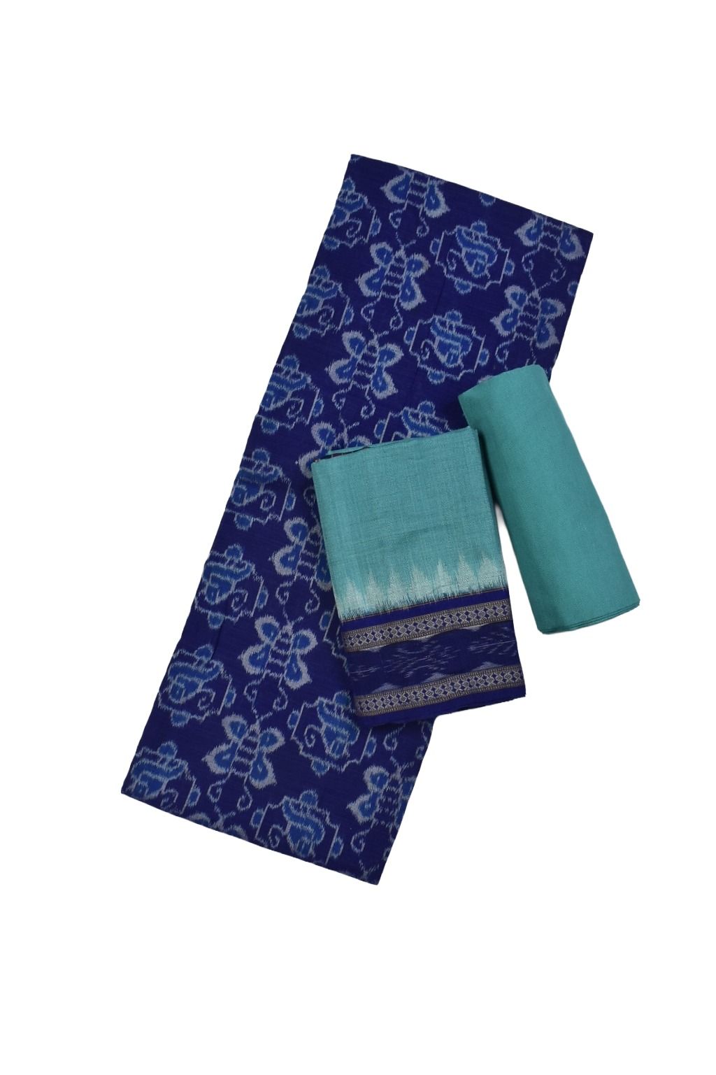 Blue Colour Butterfly Design Sambalpuri Handloom Cotton Dress Material