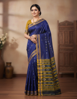 Blue Colour Sambalpuri Handloom Cotton Saree