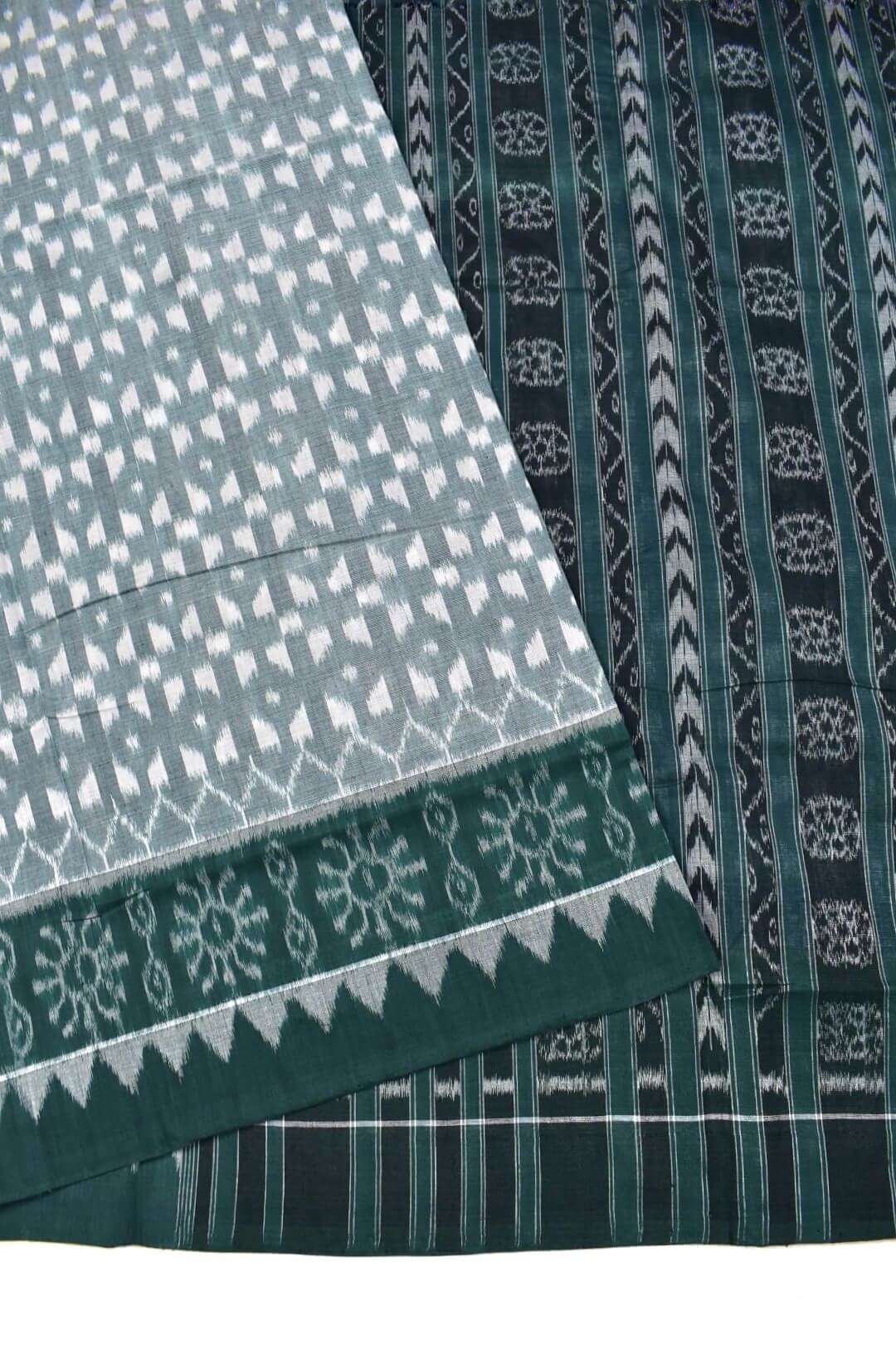 Lite Green Colour Plane Border Sambalpuri Handloom Cotton Saree - Image 3