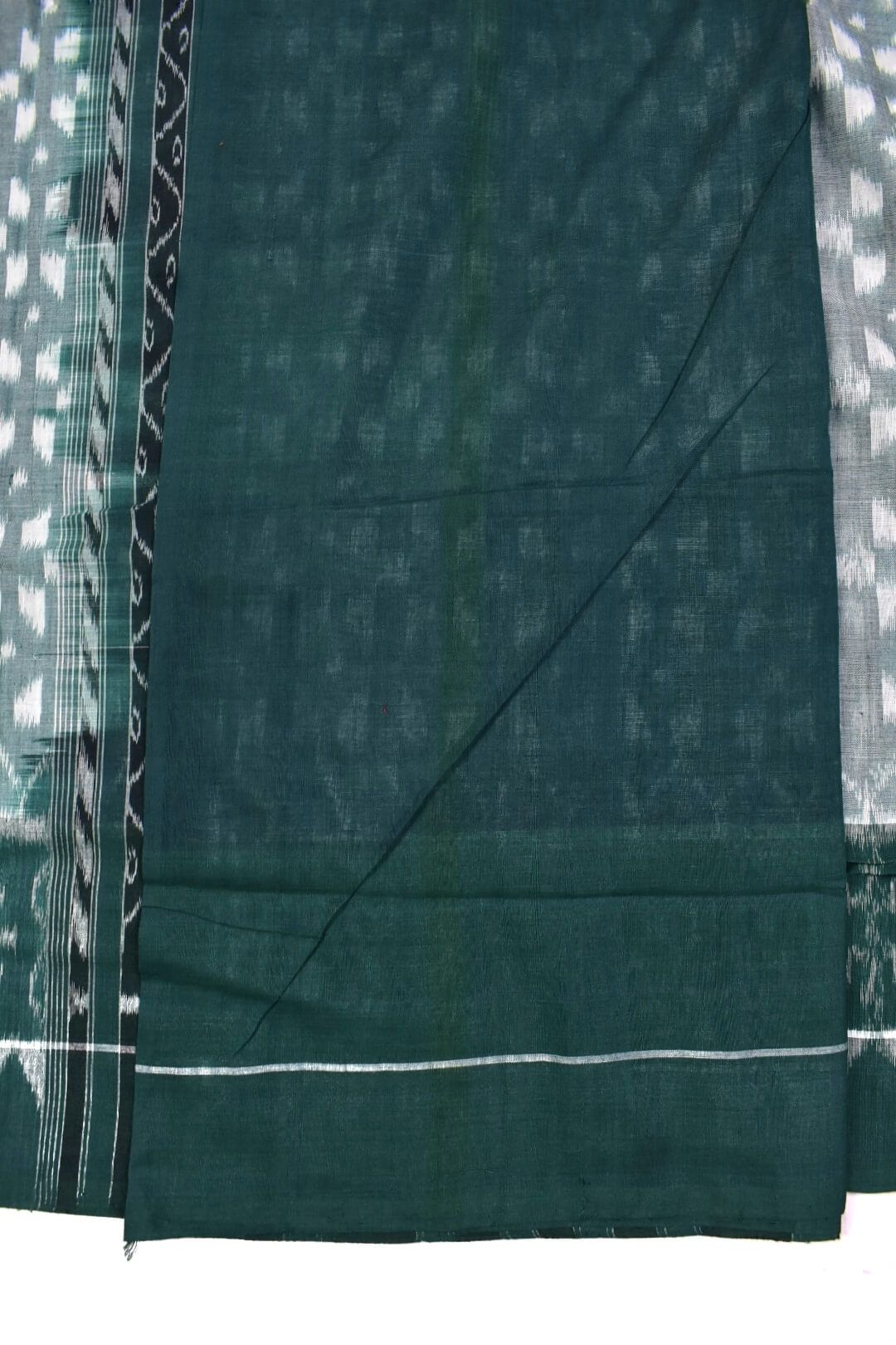 Lite Green Colour Plane Border Sambalpuri Handloom Cotton Saree - Image 5