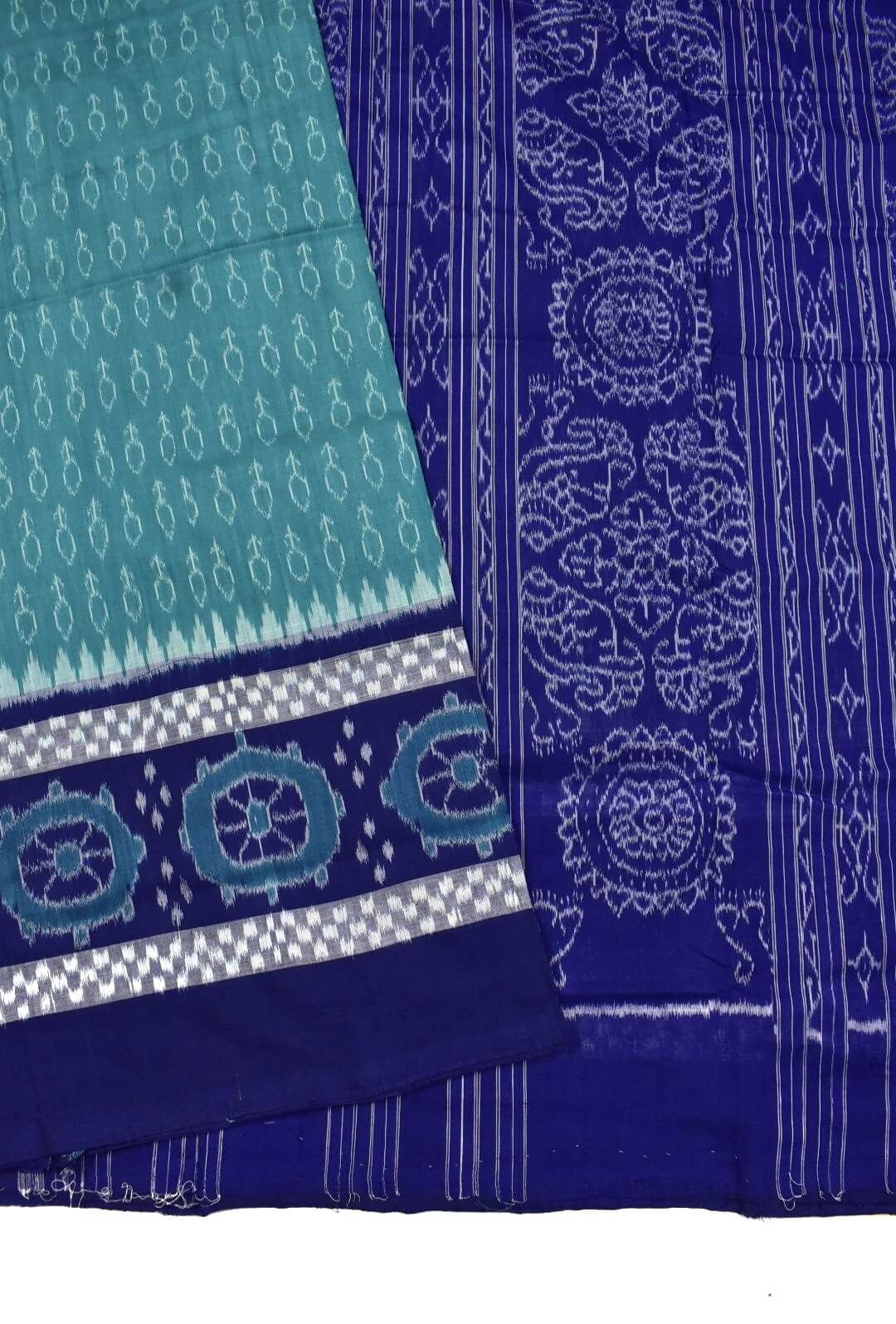 Rama Green Plane Border Colour Sambalpuri Handloom Cotton Saree - Image 3