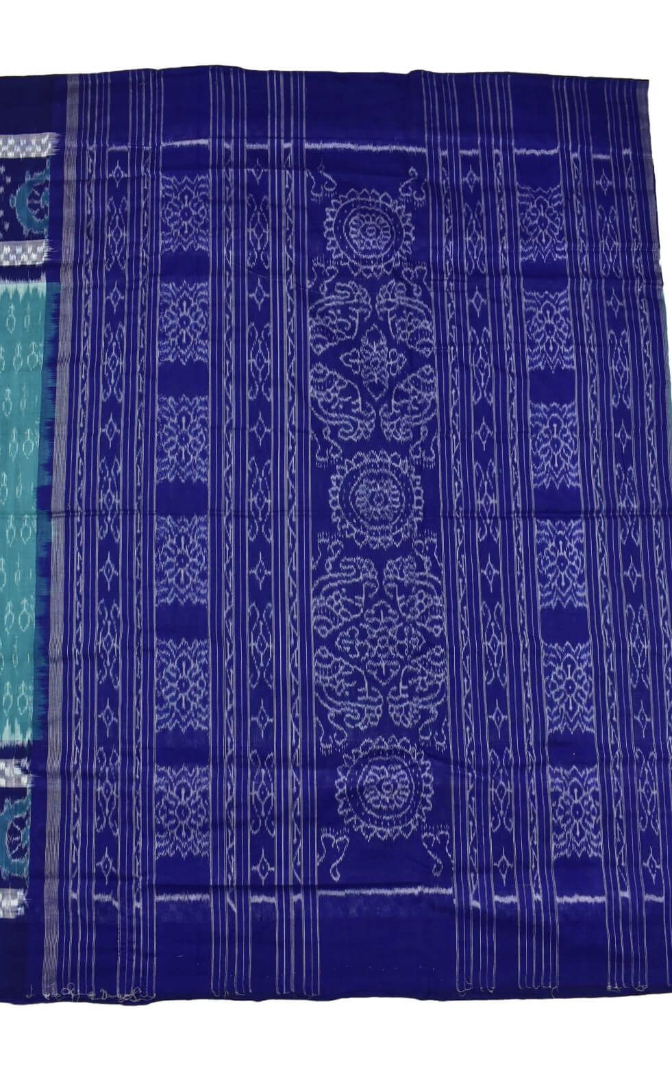 Rama Green Plane Border Colour Sambalpuri Handloom Cotton Saree - Image 2