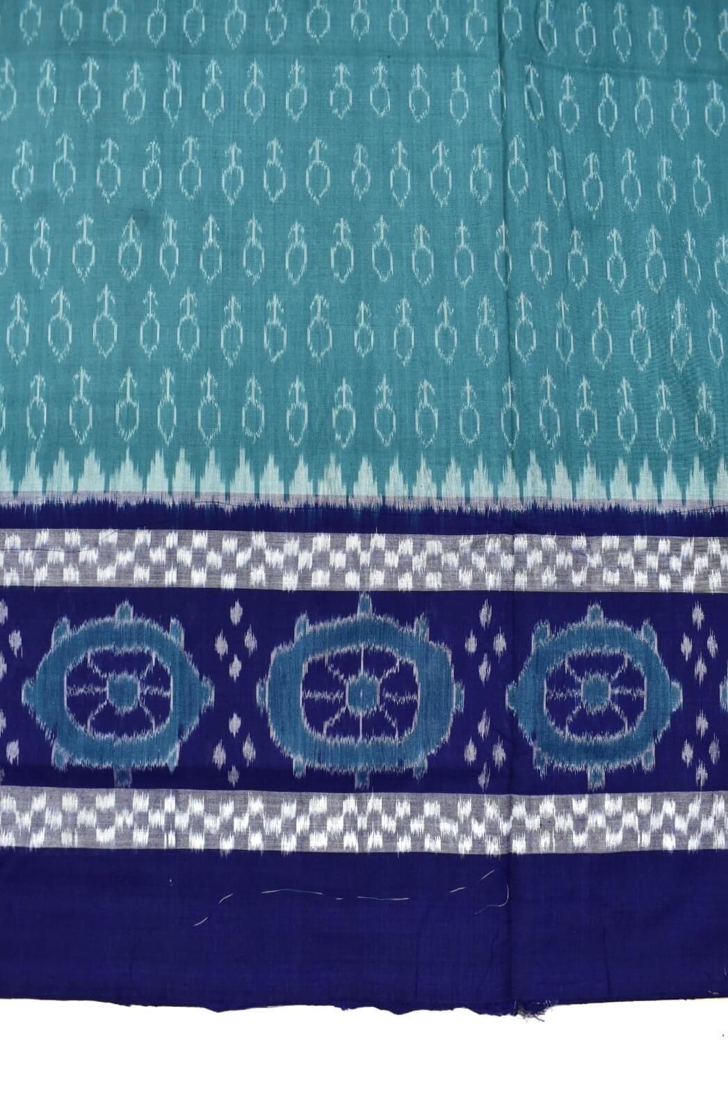 Rama Green Plane Border Colour Sambalpuri Handloom Cotton Saree - Image 4