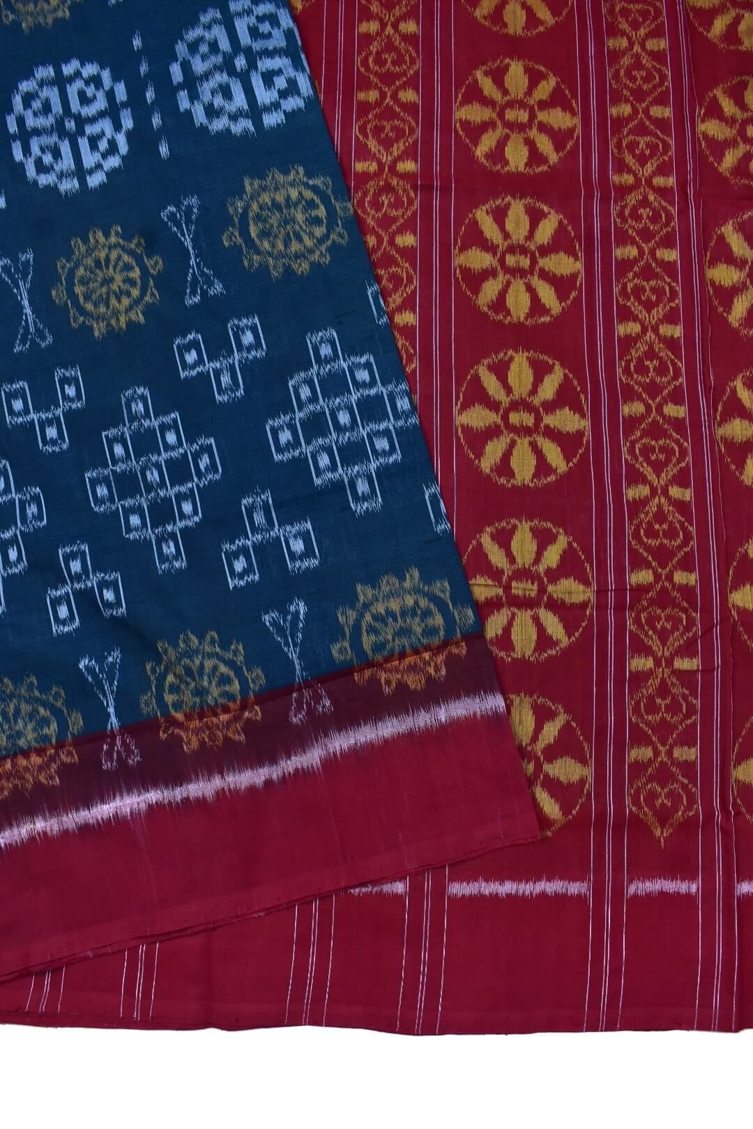 Green Colour Plane Border Sambalpuri Handloom Cotton Saree - Image 3