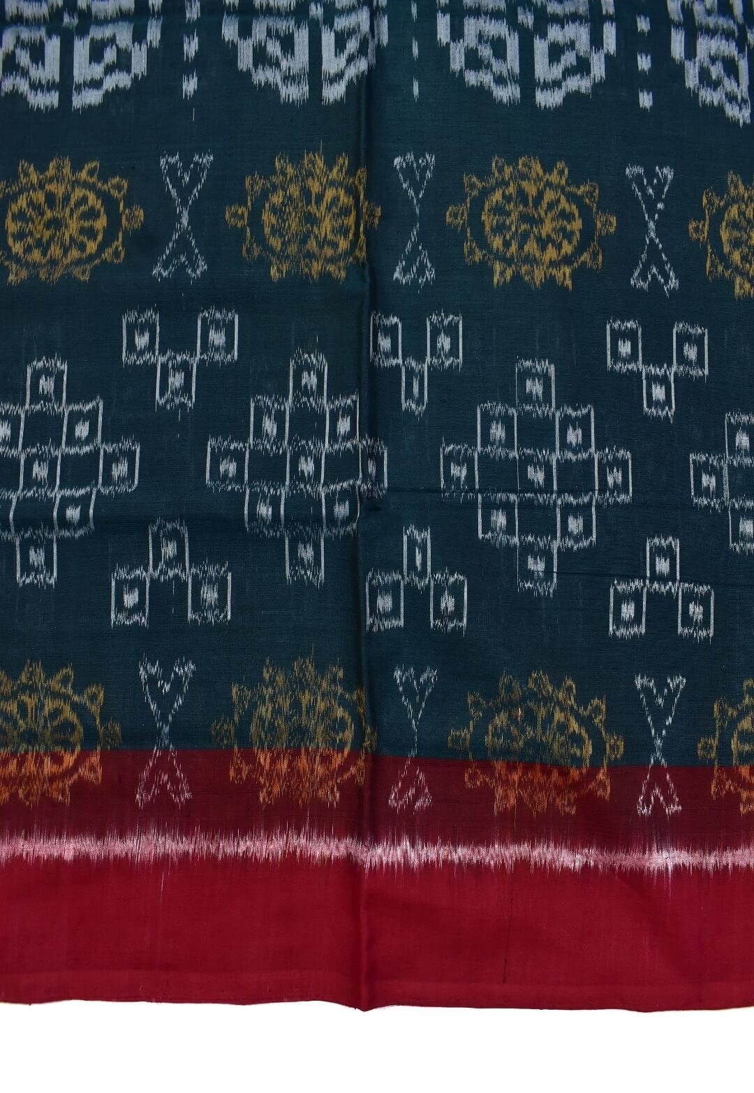 Green Colour Plane Border Sambalpuri Handloom Cotton Saree - Image 4