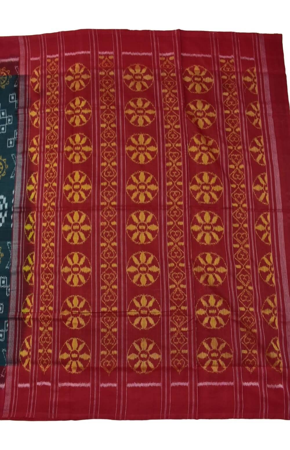 Green Colour Plane Border Sambalpuri Handloom Cotton Saree - Image 2