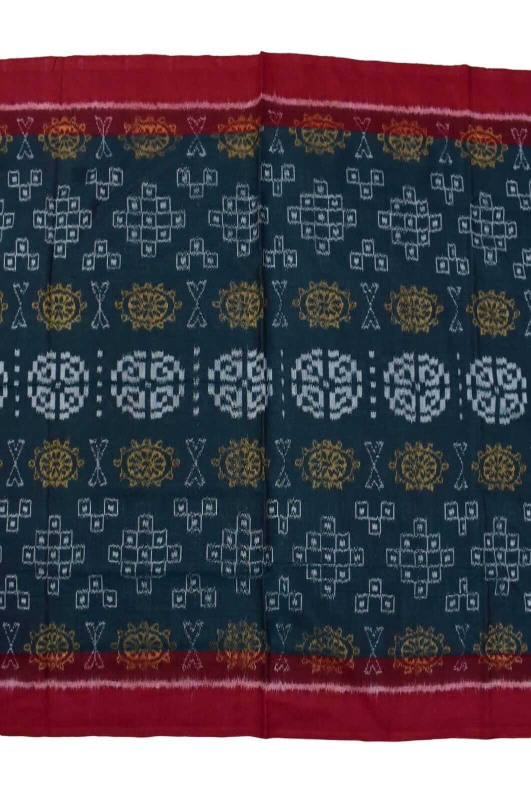 Green Colour Plane Border Sambalpuri Handloom Cotton Saree