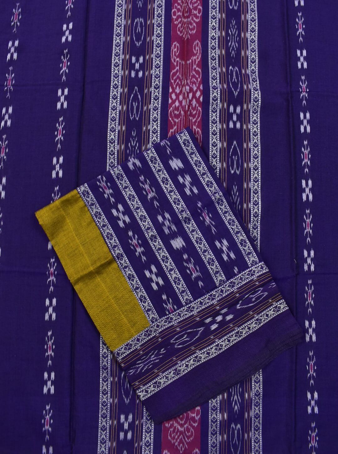 Navy Blue Colour Sambalpuri Handloom Cotton Bomkai Dress Material - Image 3