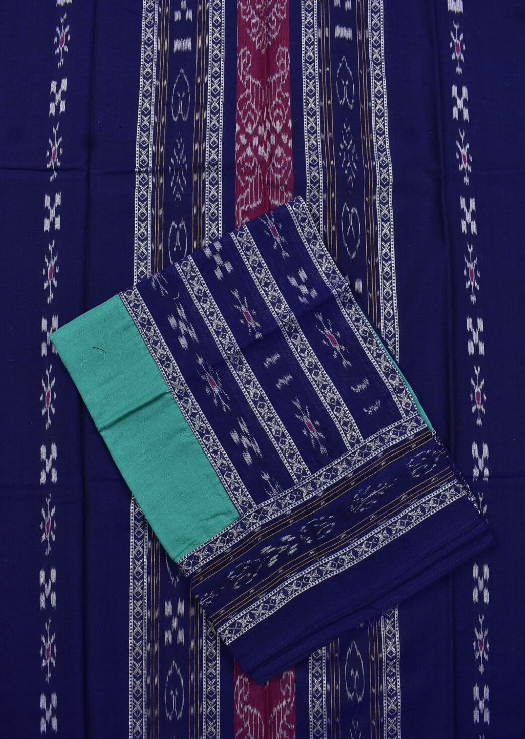 Blue Colour Sambalpuri Handloom Cotton Bomkai Dress Material - Image 3
