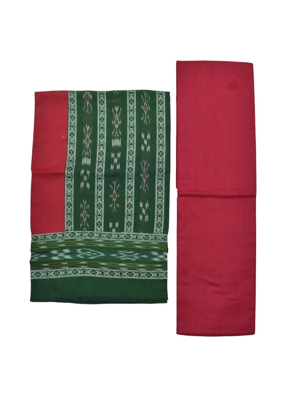 Green Colour Sambalpuri Handloom Cotton Bomkai Dress Material - Image 2