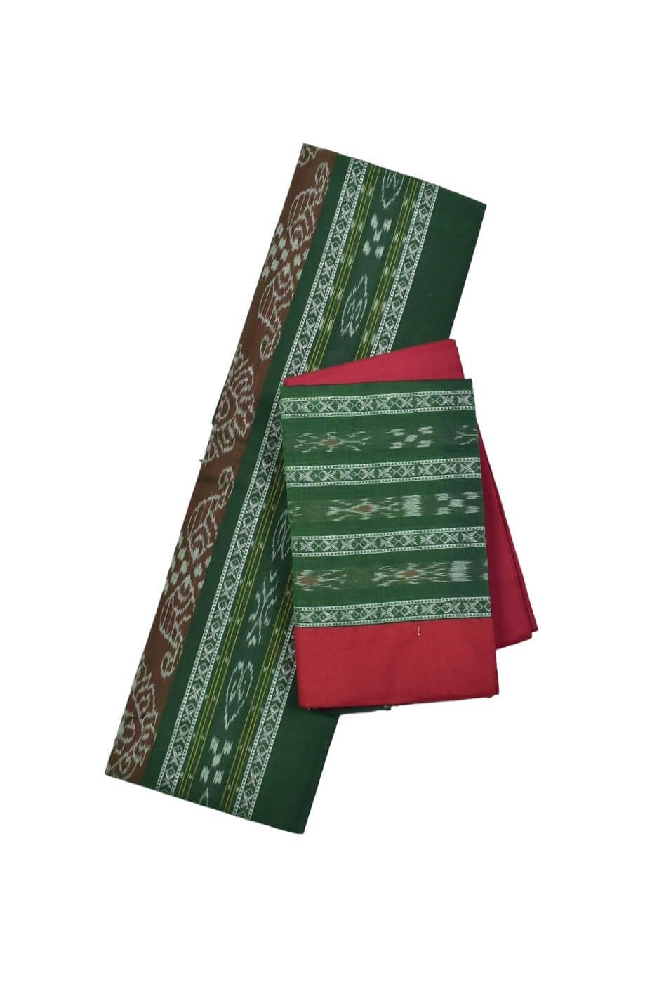 Green Colour Sambalpuri Handloom Cotton Bomkai Dress Material