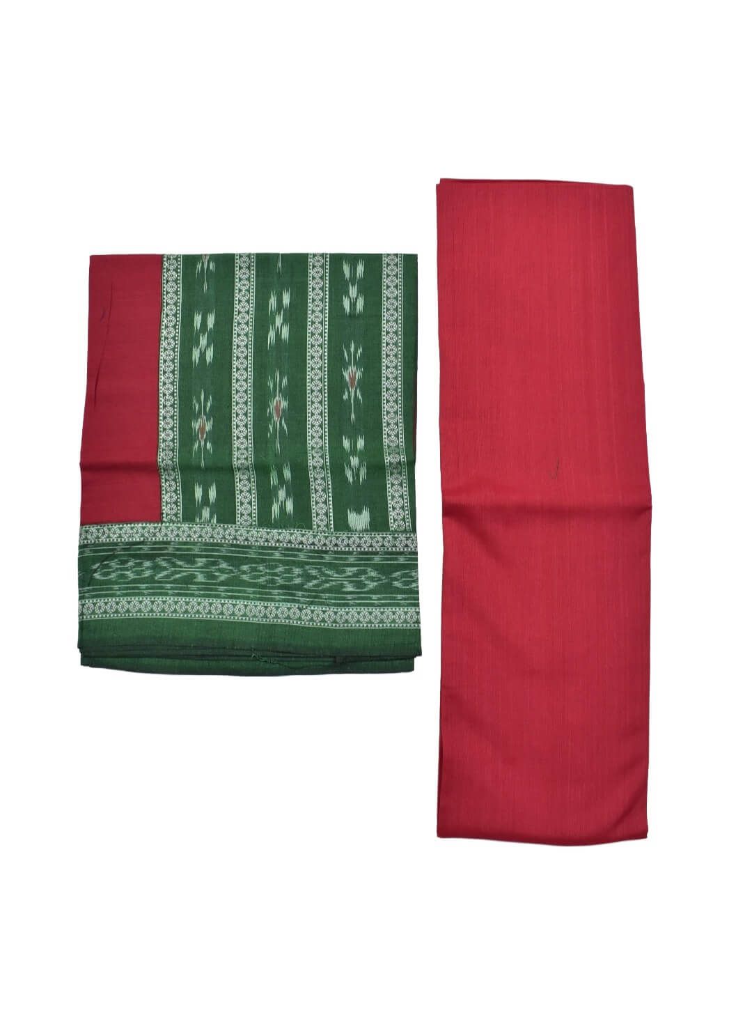 Green Colour Sambalpuri Handloom Cotton Bomkai Dress Material - Image 2