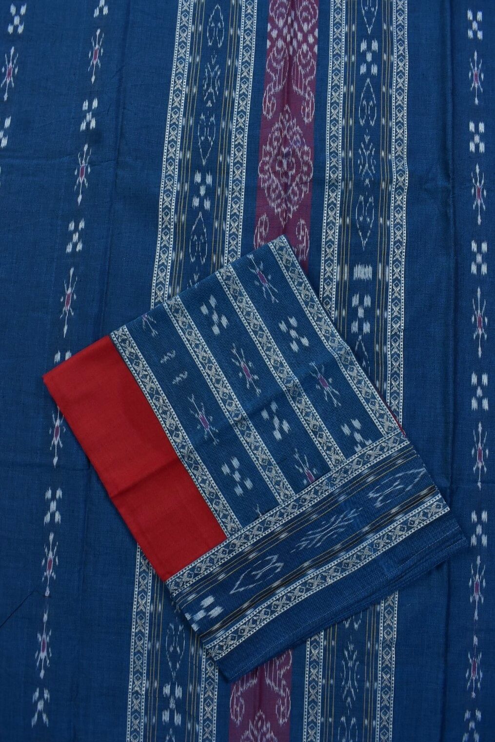 Sky Colour Sambalpuri Handloom Cotton Bomkai Dress Material - Image 3