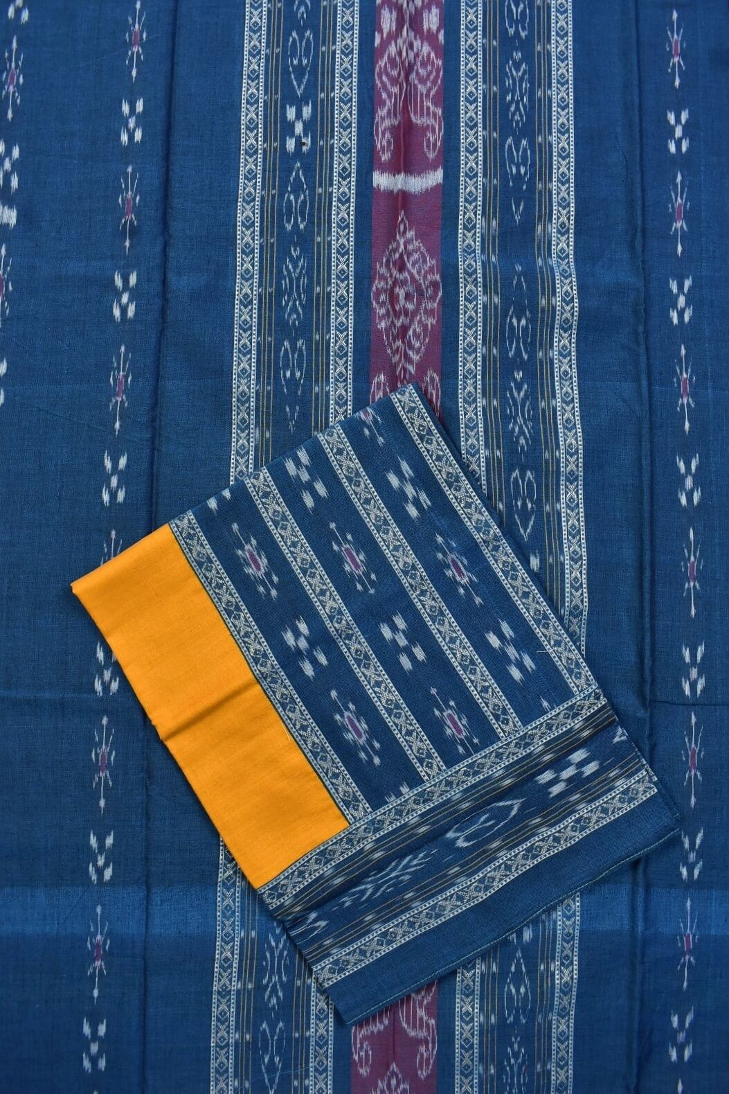 Sky Colour Sambalpuri Handloom Cotton Bomkai Dress Material - Image 3