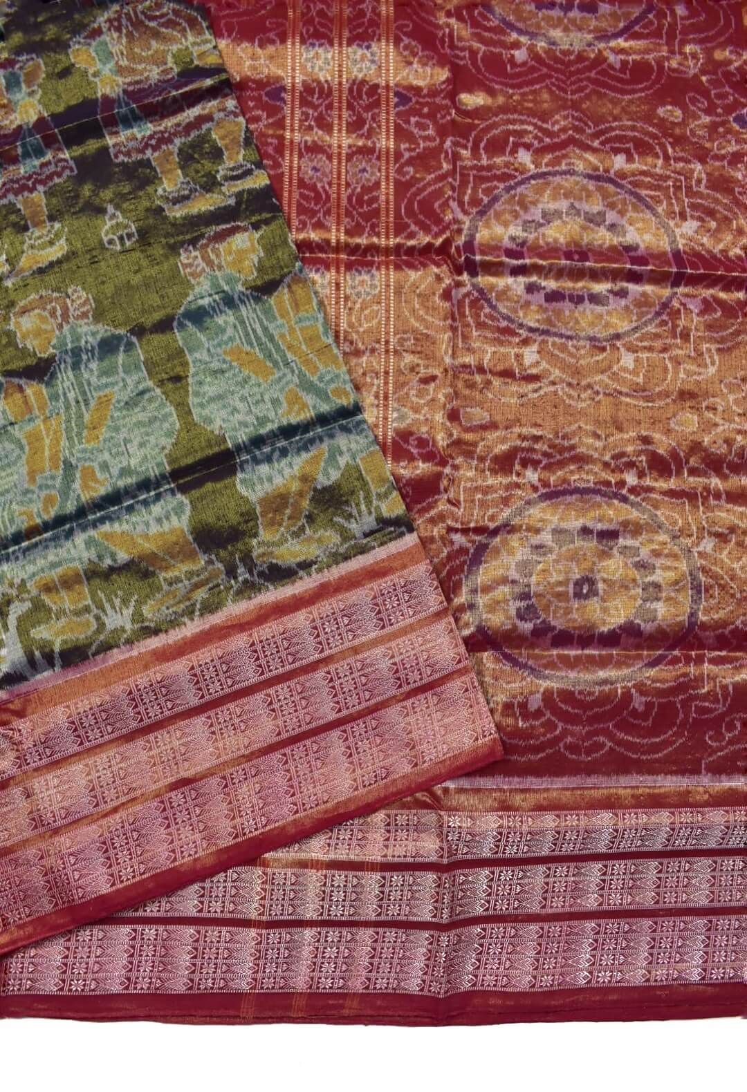 Deep Golden Colour Dalkhai Design Sambalpuri Handloom Cotton Tissue Saree - Image 3