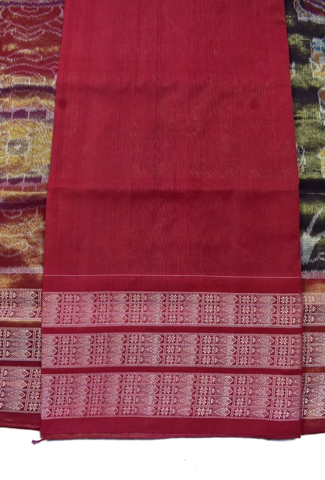 Deep Golden Colour Dalkhai Design Sambalpuri Handloom Cotton Tissue Saree - Image 5