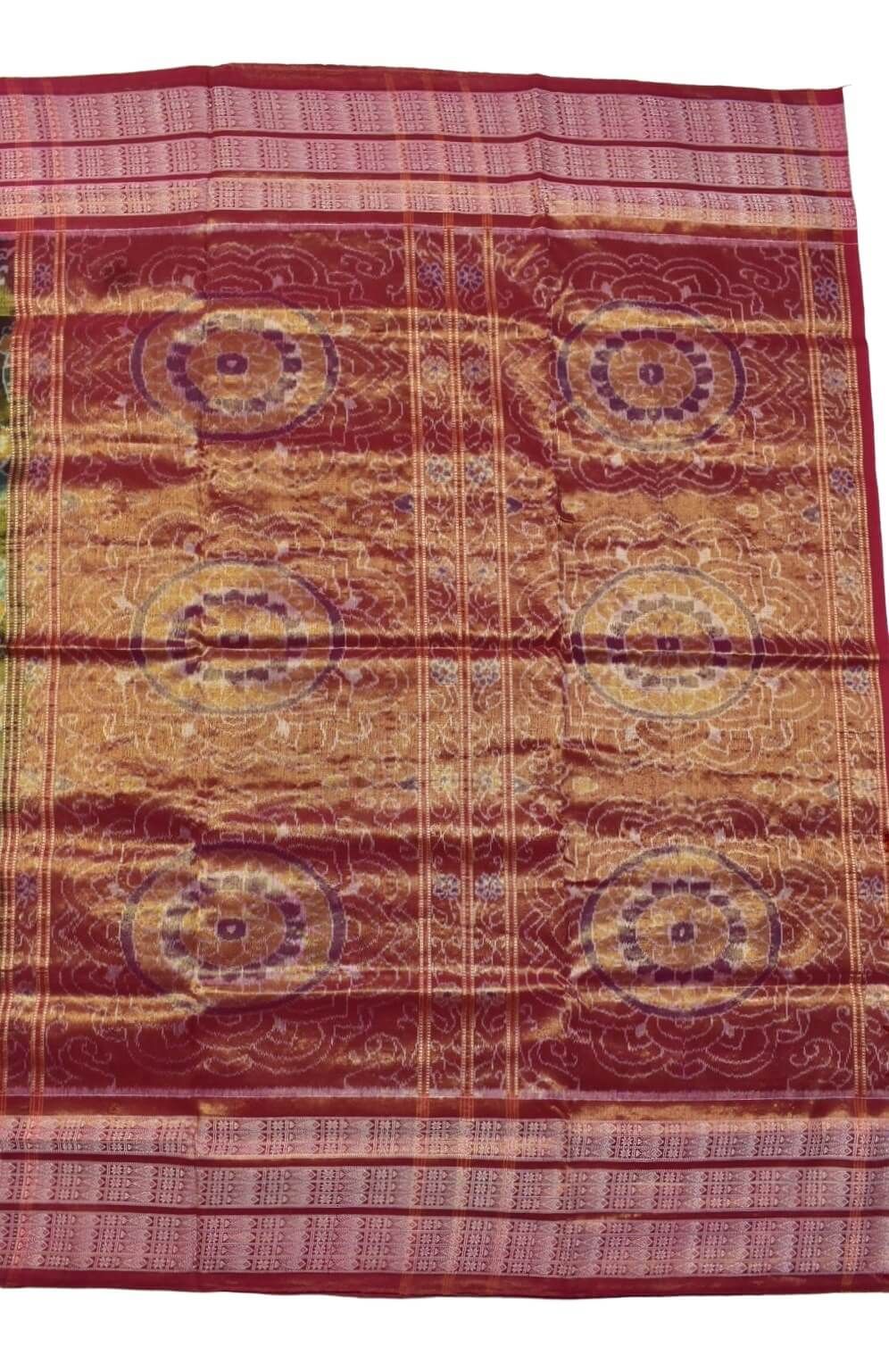 Deep Golden Colour Dalkhai Design Sambalpuri Handloom Cotton Tissue Saree - Image 2