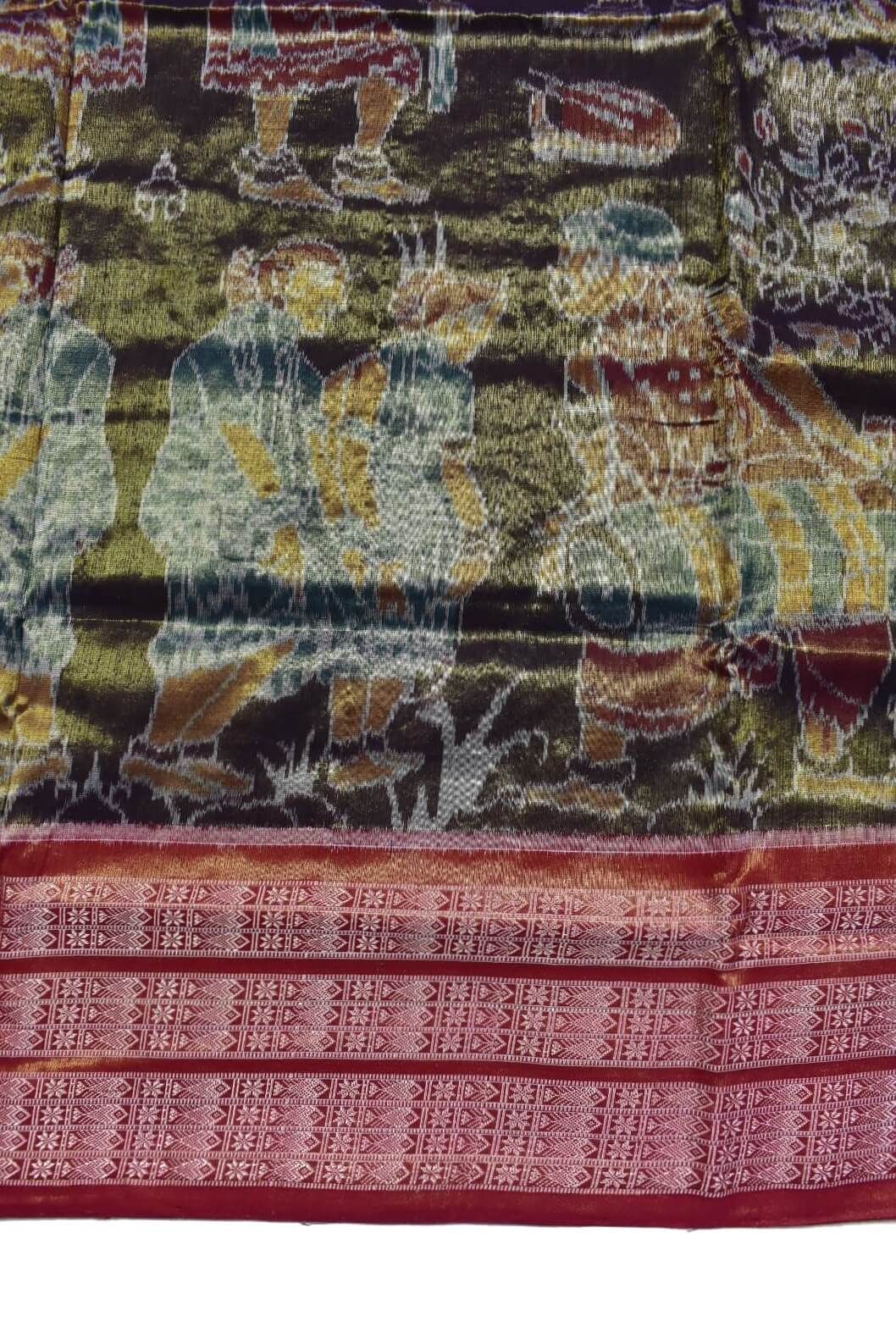 Deep Golden Colour Dalkhai Design Sambalpuri Handloom Cotton Tissue Saree - Image 4