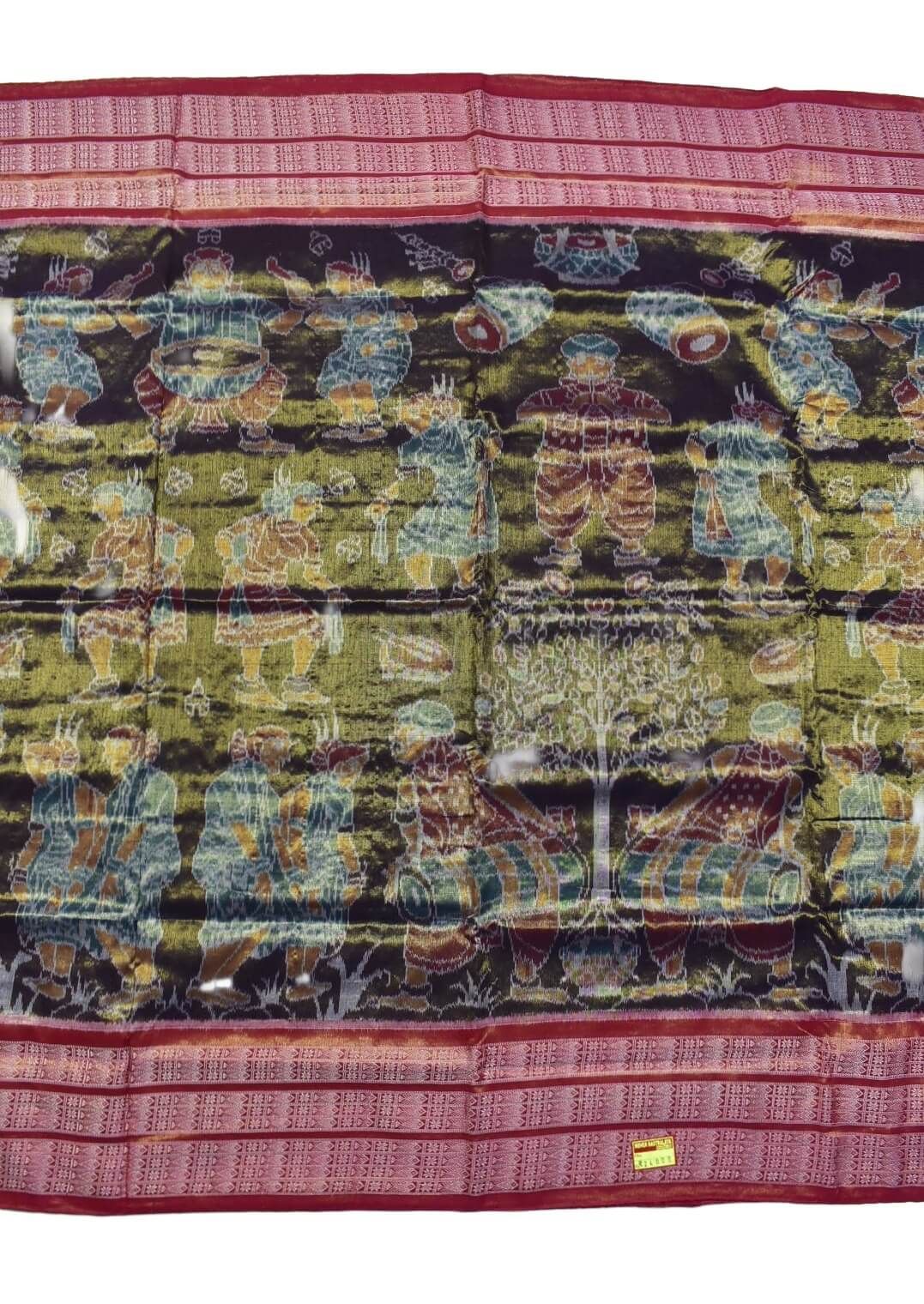 Deep Golden Colour Dalkhai Design Sambalpuri Handloom Cotton Tissue Saree