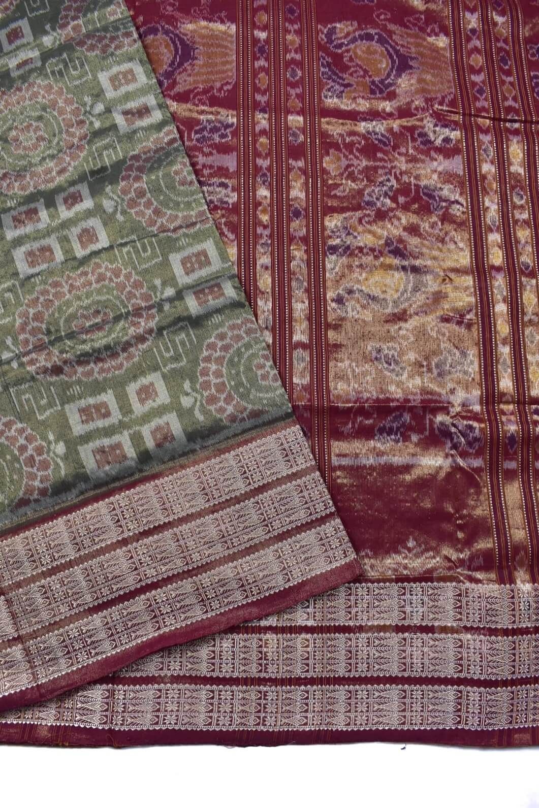 Lite Gray Colour Sambalpuri Handloom Cotton Tissue Sambalpuri Saree - Image 3