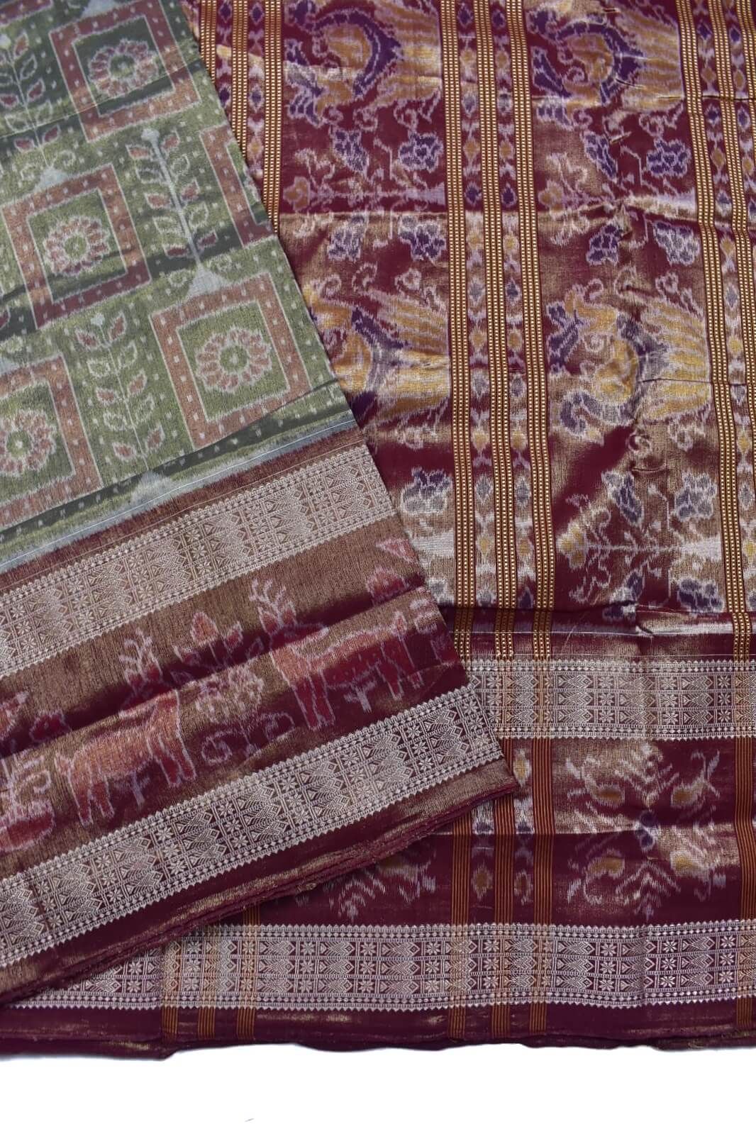 Gray Colour Sambalpuri Handloom Cotton Tissue Saree - Image 3