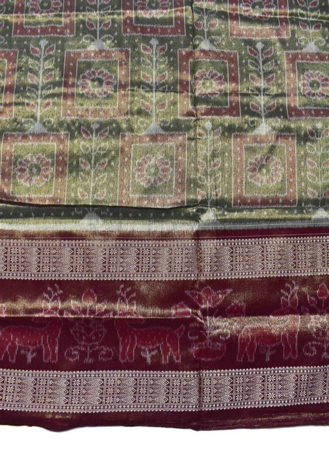 Gray Colour Sambalpuri Handloom Cotton Tissue Saree - Image 4