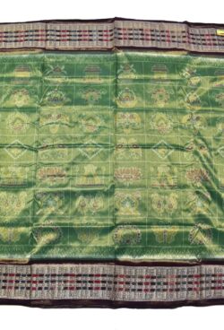 Green Colour Nabakothi Design Sambalpuri Handloom Cotton Tissue Saree