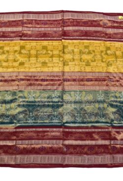Yellow-Green Combination Sambalpuri Handloom Cotton Tissue Saree