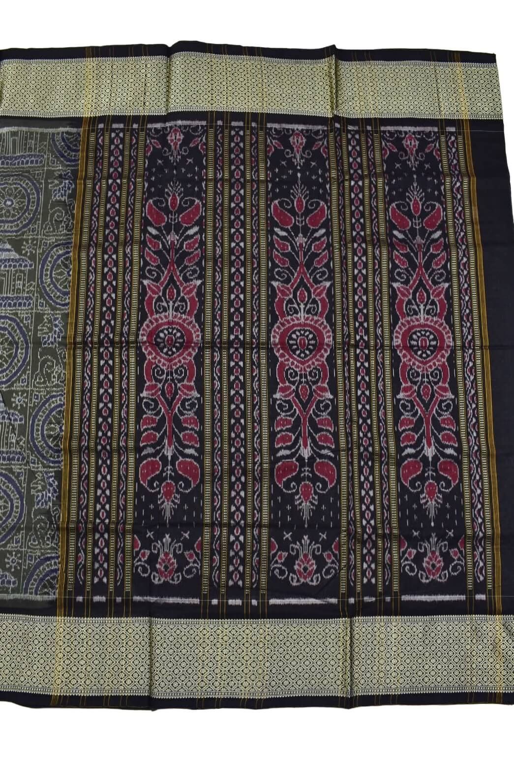 Cement Colour Konark Design Sambalpuri Handloom Cotton Saree - Image 2