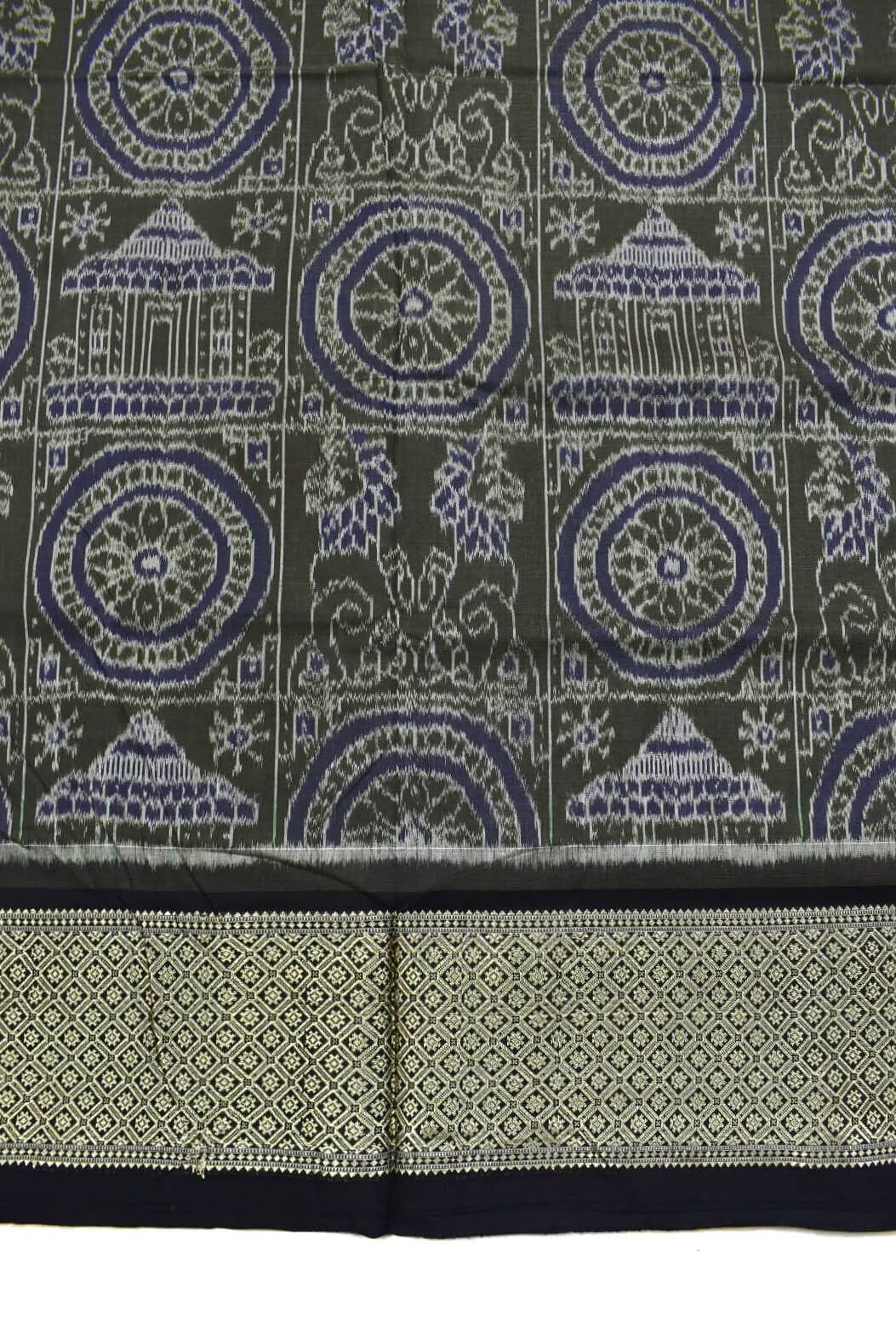 Cement Colour Konark Design Sambalpuri Handloom Cotton Saree - Image 4