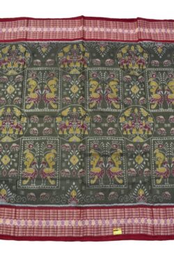 Cement Colour Animal Design Sambalpuri Handloom Cotton Saree
