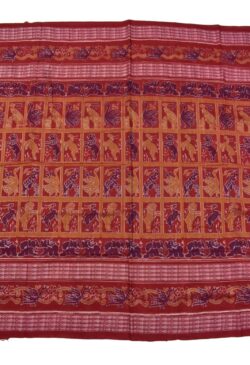 Red Colour Animal Design Sambalpuri Handloom Cotton Saree
