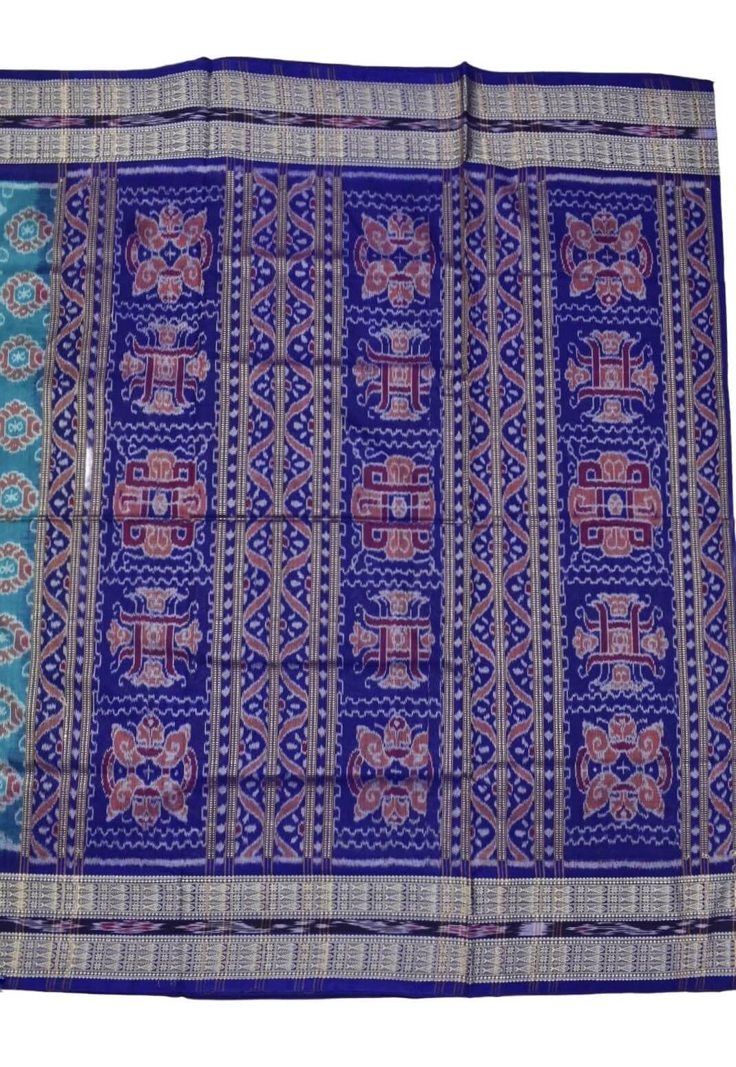 Rama Green Colour Sambalpuri Handloom Cotton Saree - Image 2