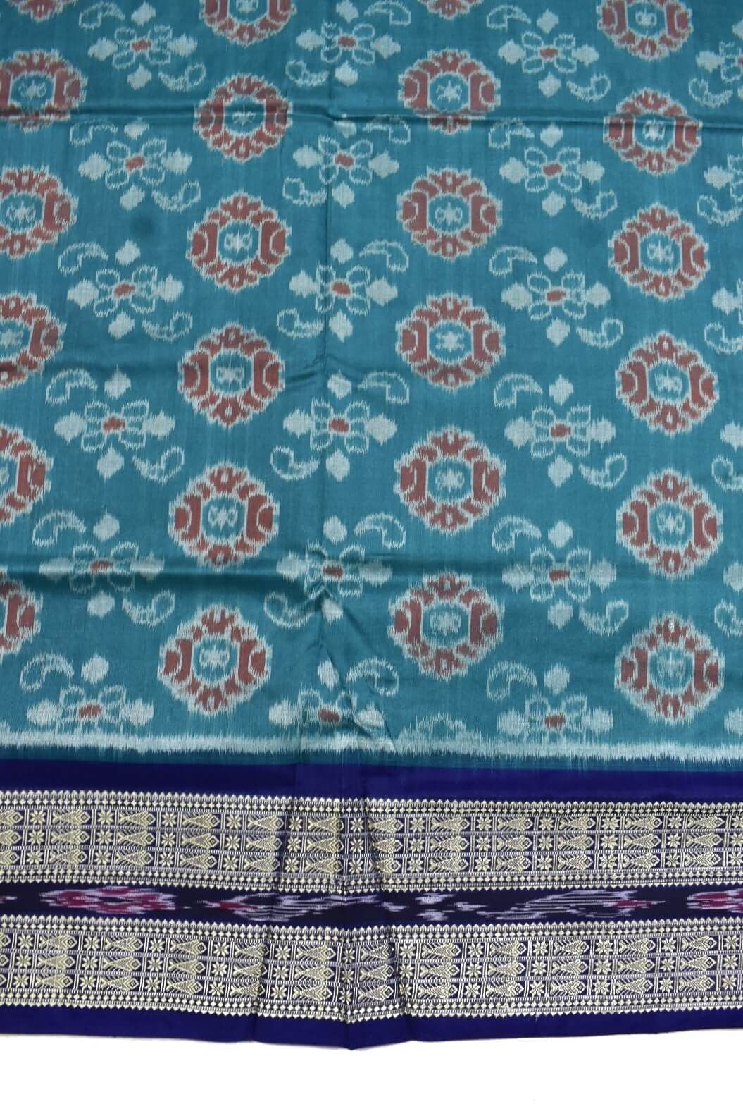 Rama Green Colour Sambalpuri Handloom Cotton Saree - Image 4