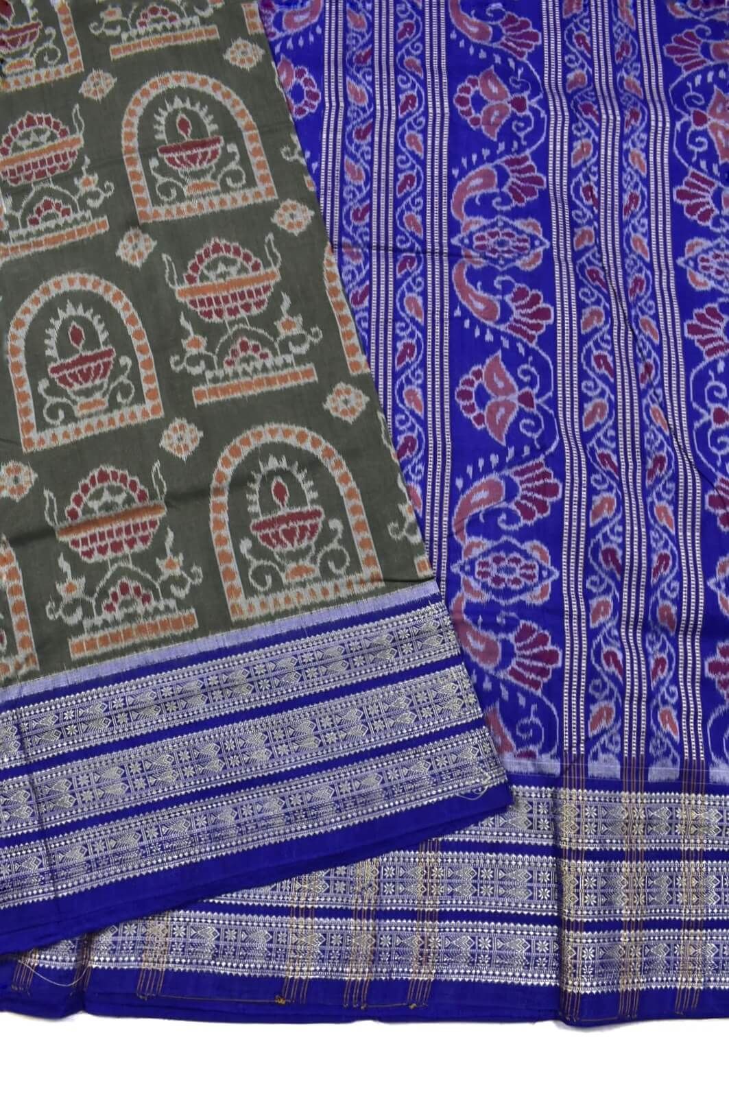 Cement Colour Sambalpuri Handloom Cotton Saree - Image 3